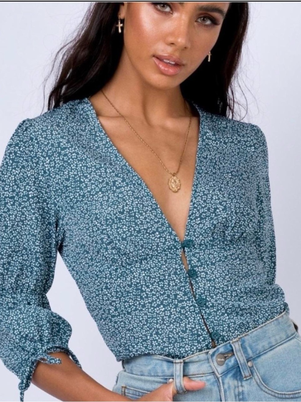Princess Polly Teal Floral Mersea Top